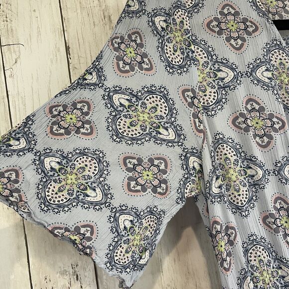 Moon River Dress Medium Blue Floral Print Lace Trim High Low Anthropologie - Picture 5 of 11